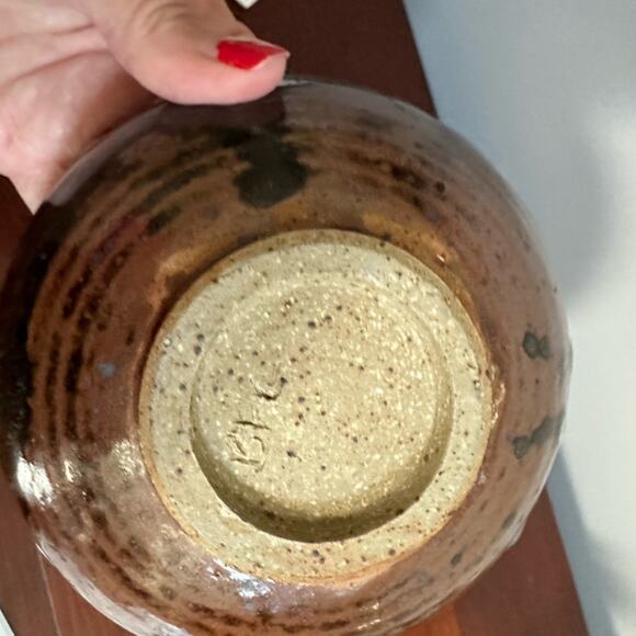 VTG Vintage Signed Brown Ceramic Retro Brown Bowl Spongewear Glazed Pottery - Picture 15 of 15